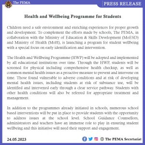 Press Release on Health and Wellbeing Programme for Students